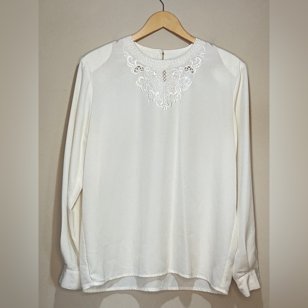 Claudia Richard Cream Lace Accent Blouse